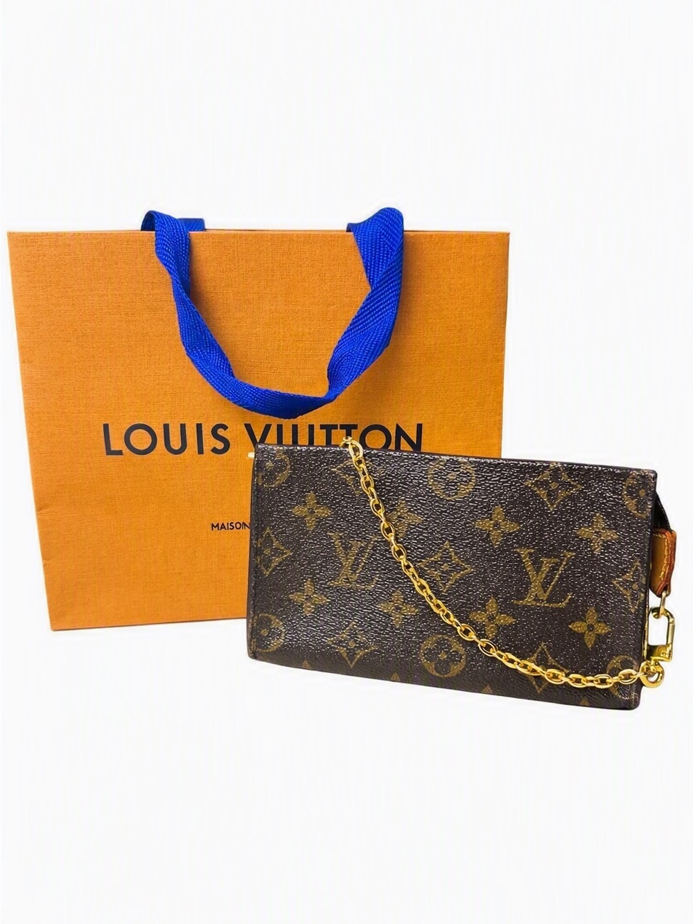 Louis Vuitton Monogram Bucket Pochette + Paper Tote Bag Authentic 7x4”